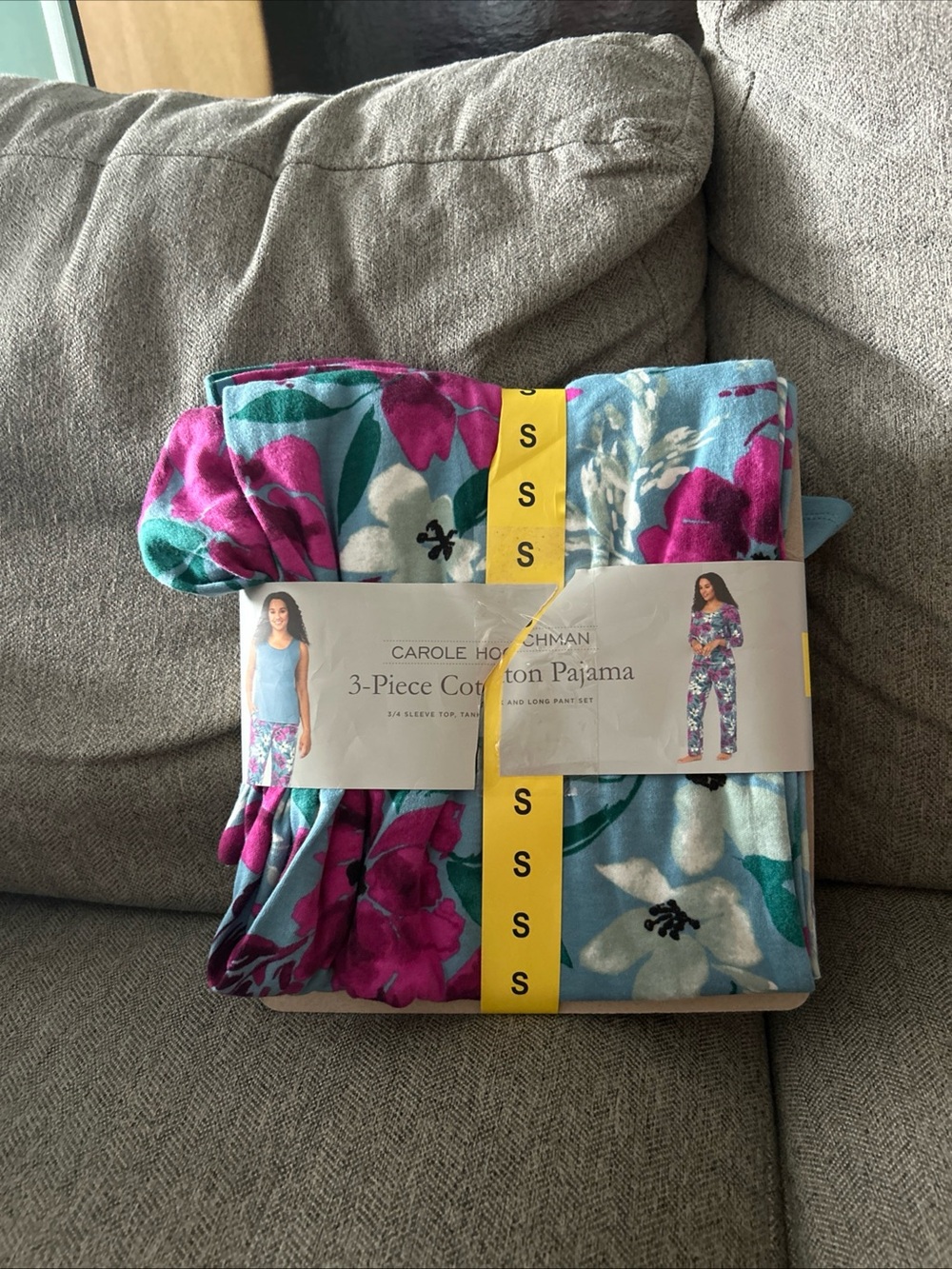 Midnight by Carole Hochman Floral 3-Piece Pajama Set in Teal, Magenta, White